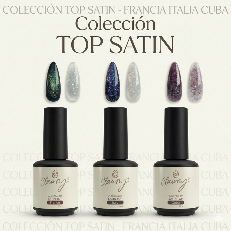 Colección SATIN TOP Claumy Top Coat efecto aurora satinado – 15 g