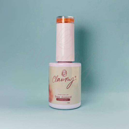 Base Diamond Champagne 15 ml · Gel autonivelante con destellos oro rosa