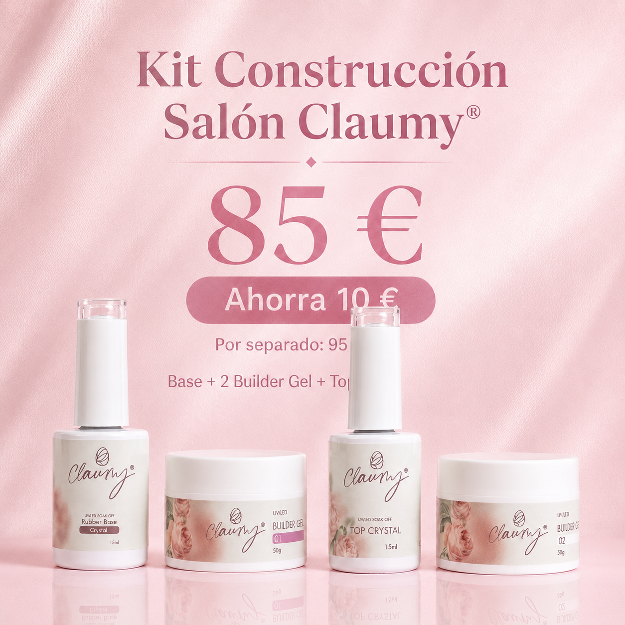 Kit Construcción Salón Claumy® – Base + 2 Geles Builder + Top - Academia Claumy Velazquez