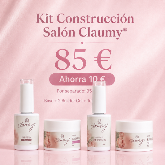Kit Construcción Salón Claumy® – Base + 2 Geles Builder + Top