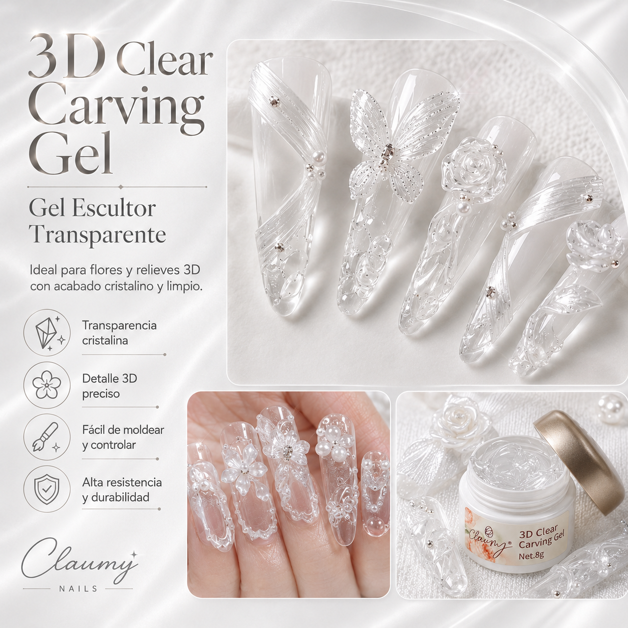 3D Carving Gel Claumy® — Clear Style | Gel de Escultura Transparente Profesional - Academia Claumy Velazquez