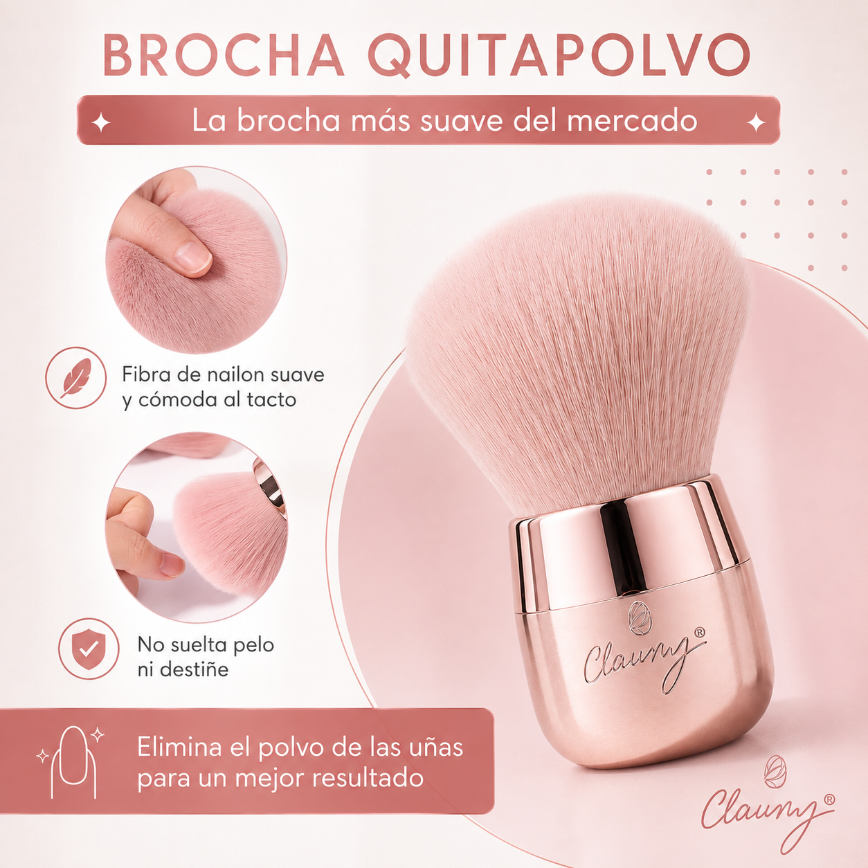 Brocha Quitapolvo Claumy – Cerdas Ultrasuaves para Manicura Profesional