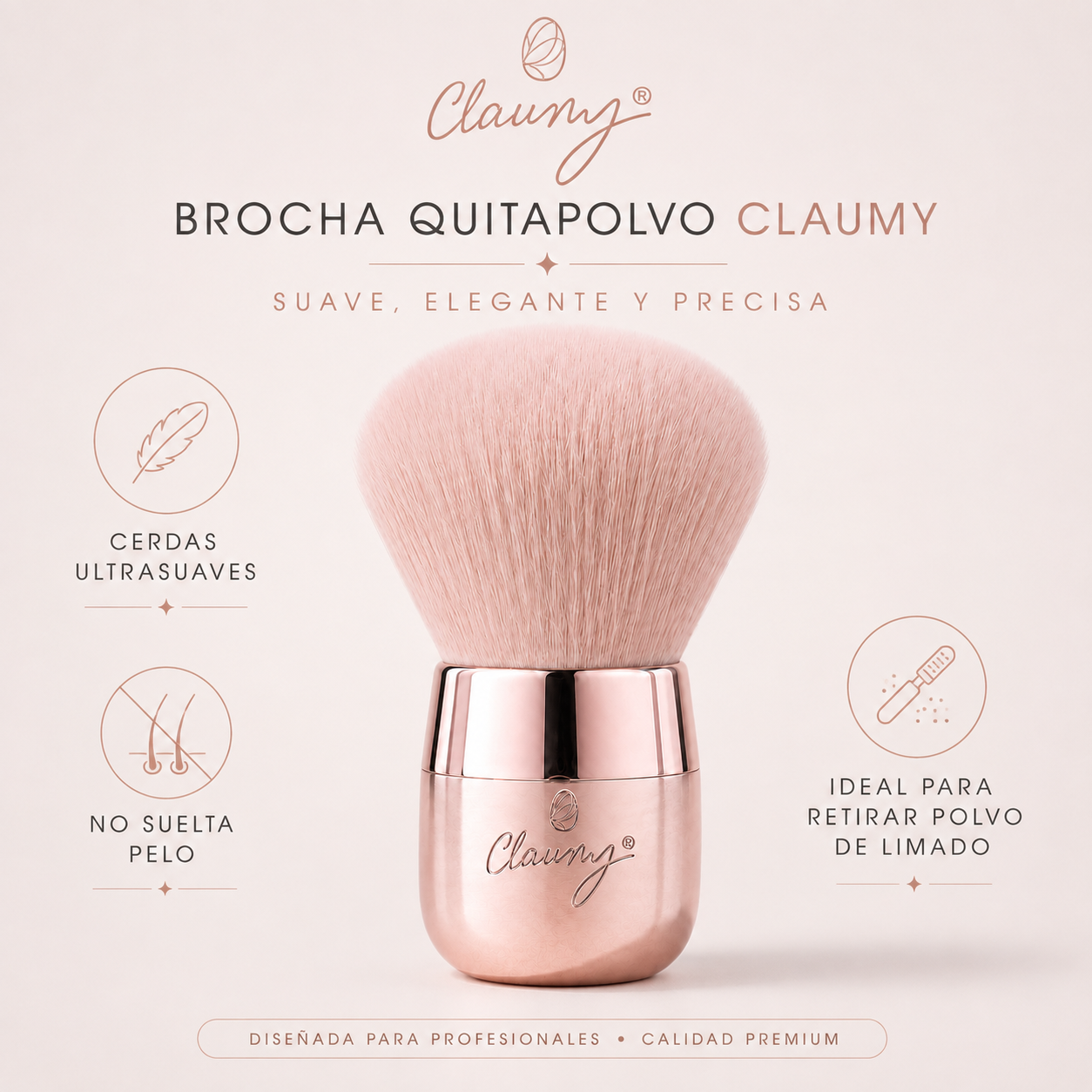 Brocha Quitapolvo Claumy – Cerdas Ultrasuaves para Manicura Profesional