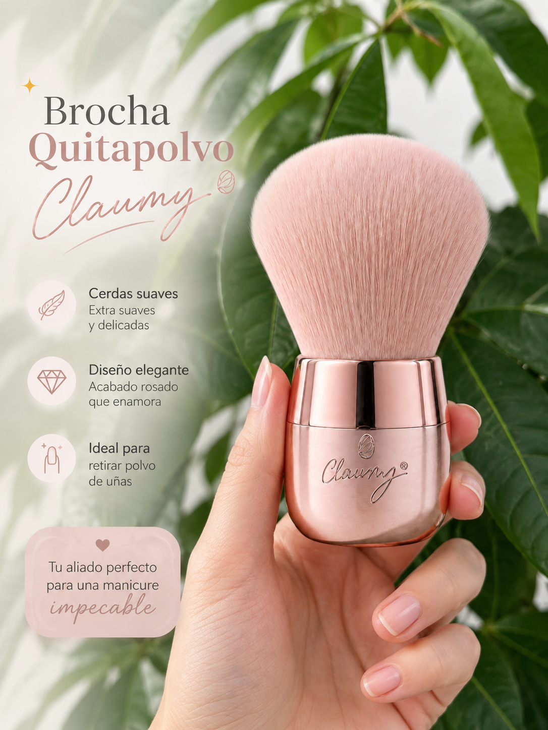 Brocha Quitapolvo Claumy – Cerdas Ultrasuaves para Manicura Profesional