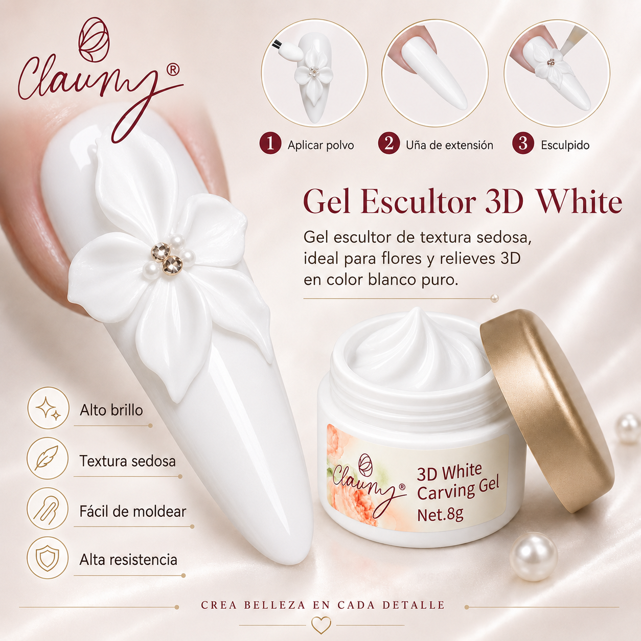 3D Carving Gel Claumy® — White Style | Gel de Escultura Blanco Profesional - Academia Claumy Velazquez