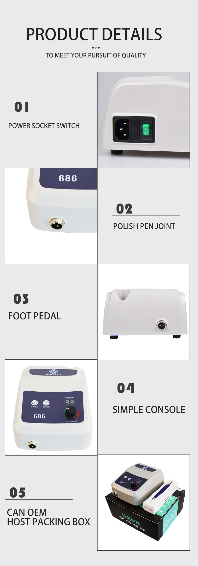 Trapano per pedicure 100% senza spazzole ALTIUS PD50 Pro 50K (senza spazzole)