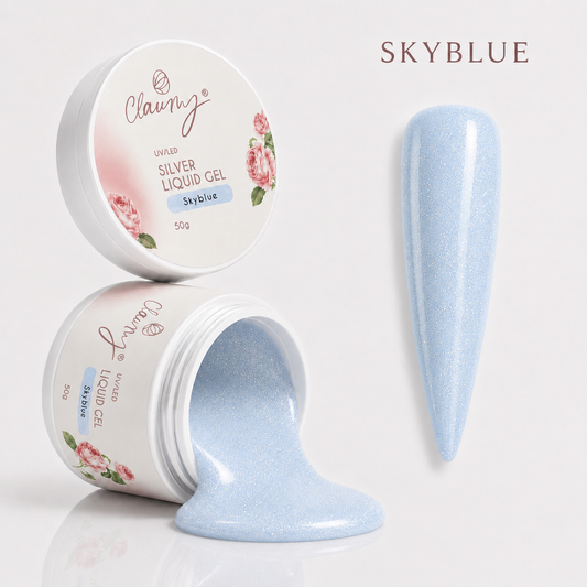 Silver Liquid Gel Skyblue — Gel Líquido Purpurina Plateada Claumy® 50g - Academia Claumy Velazquez