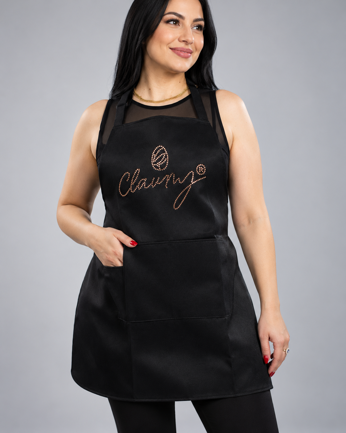 Delantal profesional negro ajustable para manicuristas Claumy®