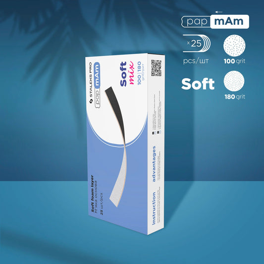 Limas Desechables Doble Cara PapmAm MIX EXPERT con Espuma Blanda – 25 uds | Limas Profesionales para Manicura y Pedicura